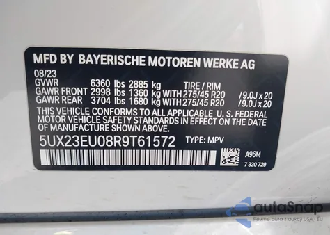 2024 BMW X5 xDrive40I from USA, damaged, VIN 5UX23EU08R9T61572